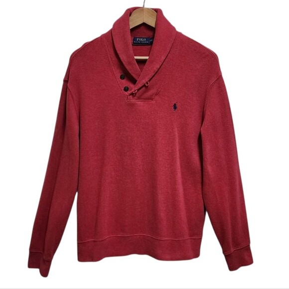 Polo Ralph Lauren Sweater Mens L Red Cotton Shawl Collar Blue Pony Lg Slv Preppy - Picture 8 of 8